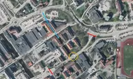 Karta: Nygatan stängd mellan Glasgatan och Torggatan. Omledning via Trädgårdsgatan–Stora Gatan.